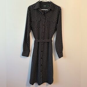 Ralph Lauren Maxi Dress Button Down Black & White Diamond Patterns Size 14